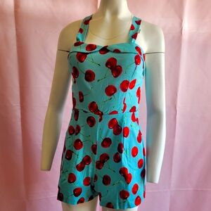Women's teal romper with red cherries 🍒
